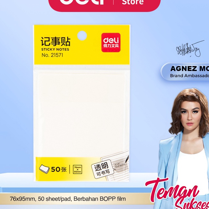 

[♥7SU-➸] Deli Semitransparent Sticky Notes / Memo Tempel Semi Transparan 76x95mm 50 Lembar/Pad Lem Kuat 21571 - laangsung.kirim.!