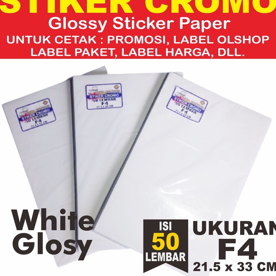 

(O11✉/H㊚> Kertas Sticker, Stiker Glossy Mengkilap F4 isi 50 Lembar / Stiker A4 / Sticker Label cromo/ virral.!