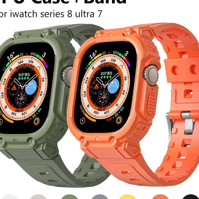 [B8/➸S➛] Tali✅2-in-1 Rugged Armor TPU Watch Strap Bumper Case Compatible with Apple Watch Ultra 8 7 