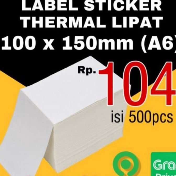 

[KP♫.W❦] KERTAS STICKER LABEL THERMAL LIPAT 100x150 BARCODE A6laangsung.kirim.