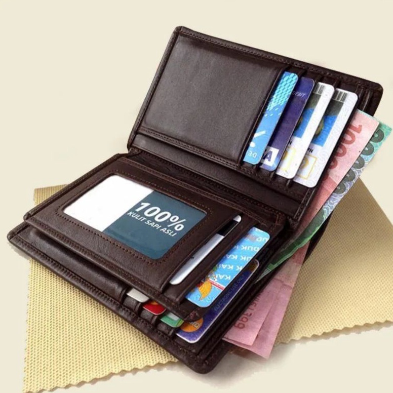 id5l5Kz Dompet Kulit Pria 3/4 Original Lipat 3 Bahan Kulit Asli