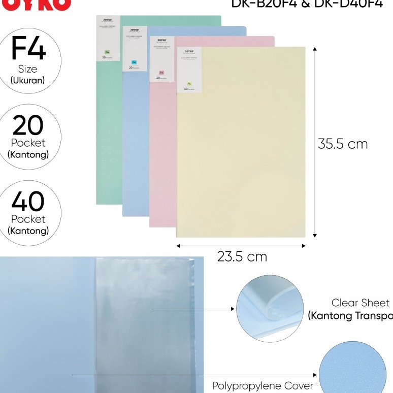 

[9B☎-V☞] Document Keeper Clear Holder Map File / Folder JOYKO DK F4 Pastel- viral..