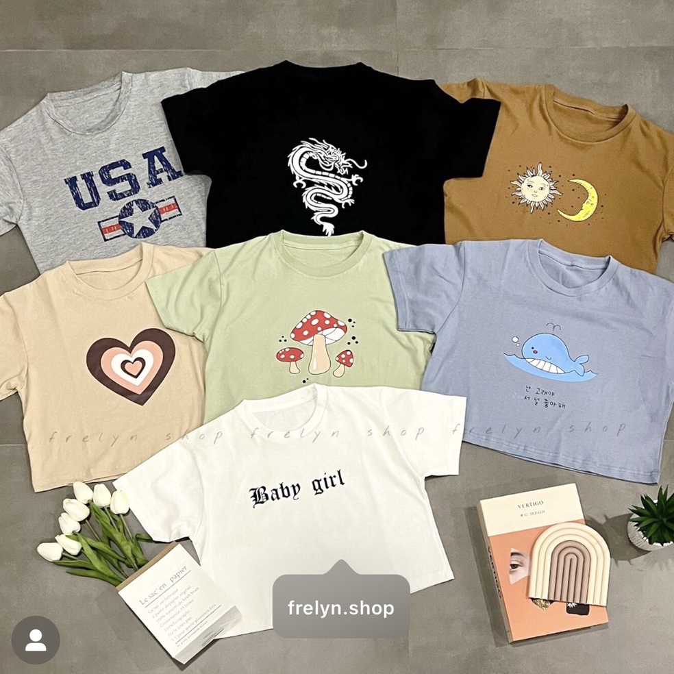 Koleksi Terbaru..!! FRELYN SHOP - CROP TOP MOTIF | BAJU KAOS TUMBLR CROP TEE TSHIRT KAOS KOREA FASHI