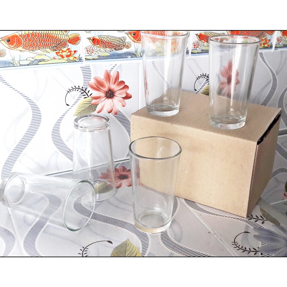 TERBAIK Gelas Kaca gelas polos tinggi bening Gelas Sirup Isi 6pcs