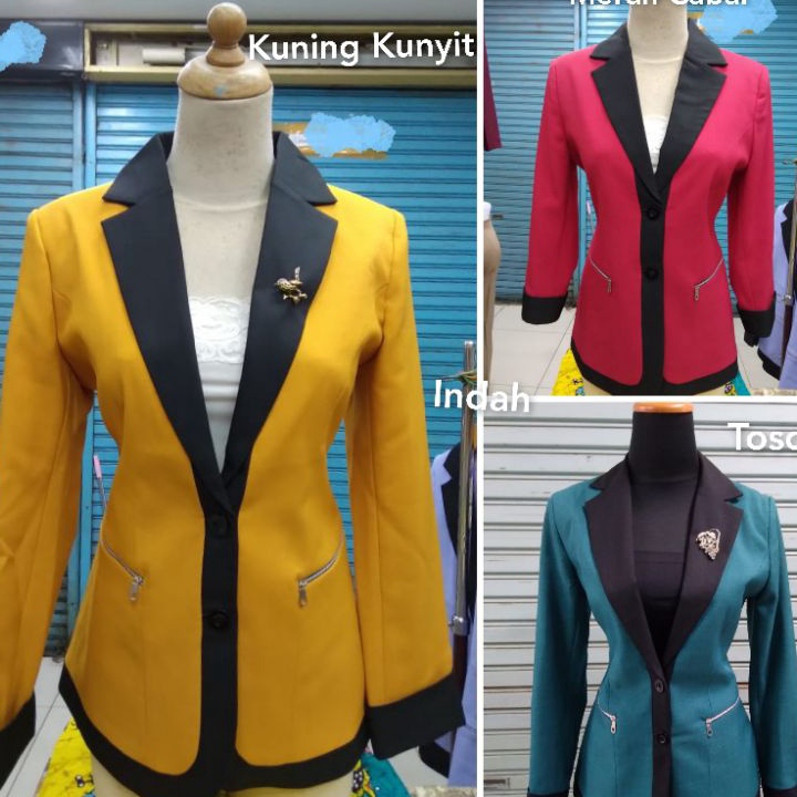 Terlaku.! Blazer Korea Kerah Jas Ungu Muda, Hijau Emerald, Maroon,Hitam,Orens,Mocca.
