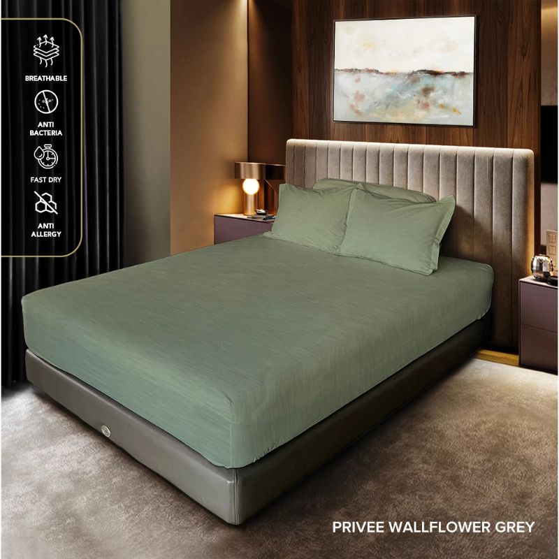 King Rabbit Sprei Single & Sarung Bantal Guling Motif Wallflower Grey