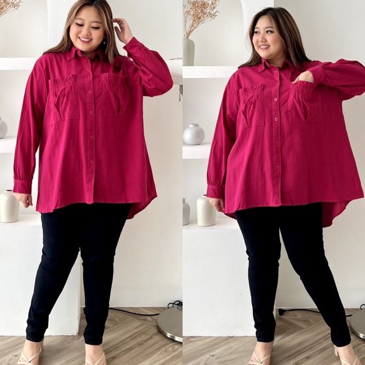 Restock blouse kemeja crinkle KK ld 120 - 140 cm/atasan kemeja jumbo crinkle ld120-ld 140cm.