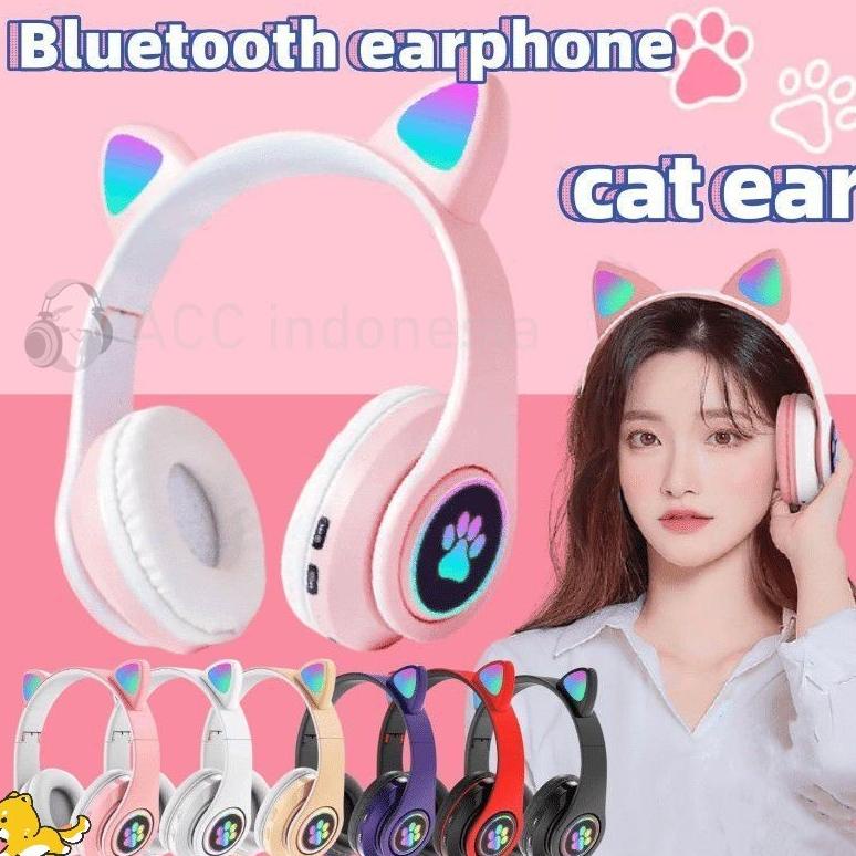 LED Color Light Cute Cat Ear Headphone with Mic B39M Foldable Wireless Headphones Bluetooth Earphone