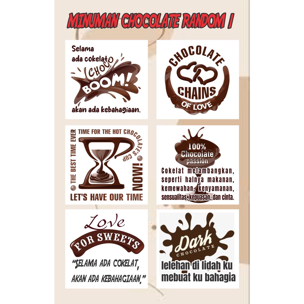 

100 pcs stiker minuman coklat
