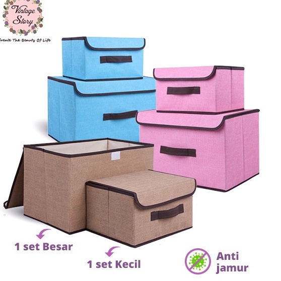 ー ud VS - Shabby Storage Box Kotak Penyimpanan Baju Pakaian Organizer Serbaguna Set 2 Terbaru・