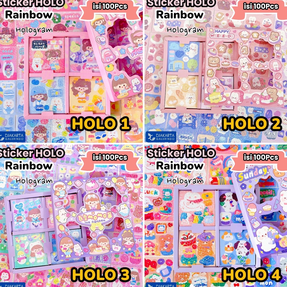 

[G15C ☑❤> Sticker MOMO Hologram Glitter Rainbow Mix Warna Original waterproof Stiker Kartun Korea Anti Air Original isi 100pcs - kekiniian..