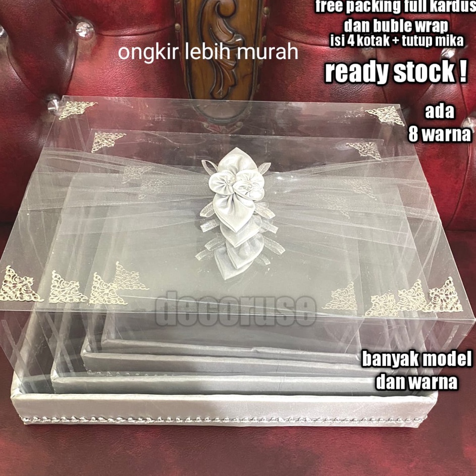 

[KODE BKI0T] Kotak hantaran parsel seserahan pernikahan tutup mika isi 4 kotak warna silver