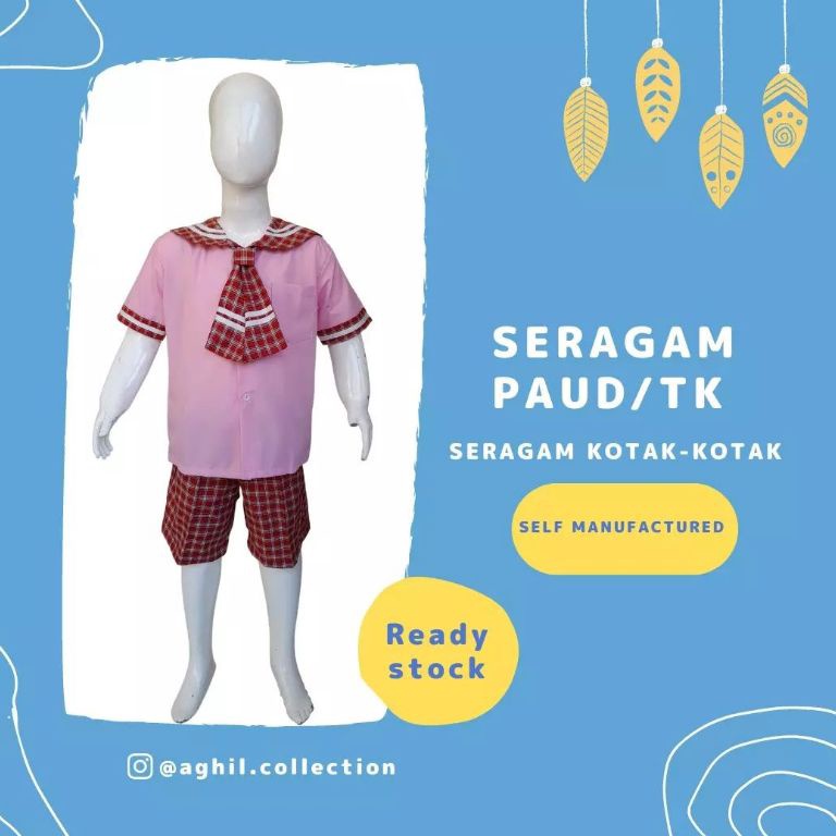 LARIS MANIS SERAGAM TK/PAUD BAJU TK/PAUD KOTAK-KOTAK PINK PENDEK