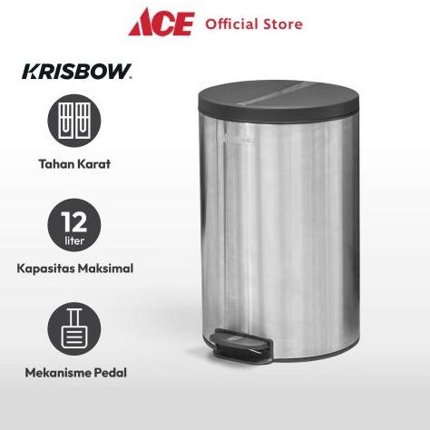 Ace - Krisbow 12 Ltr Tempat Sampah Stainless Tong Sampah, Wadah