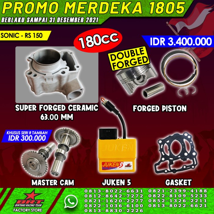 PAKET BORE UP SONIC / RS 150 BRT ready