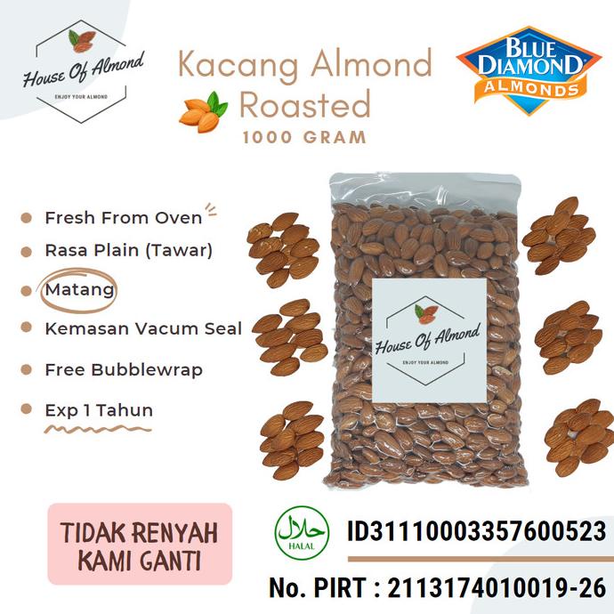 

Kacang Almond Roasted (Panggang) 1 Kg Blue Diamond Premium