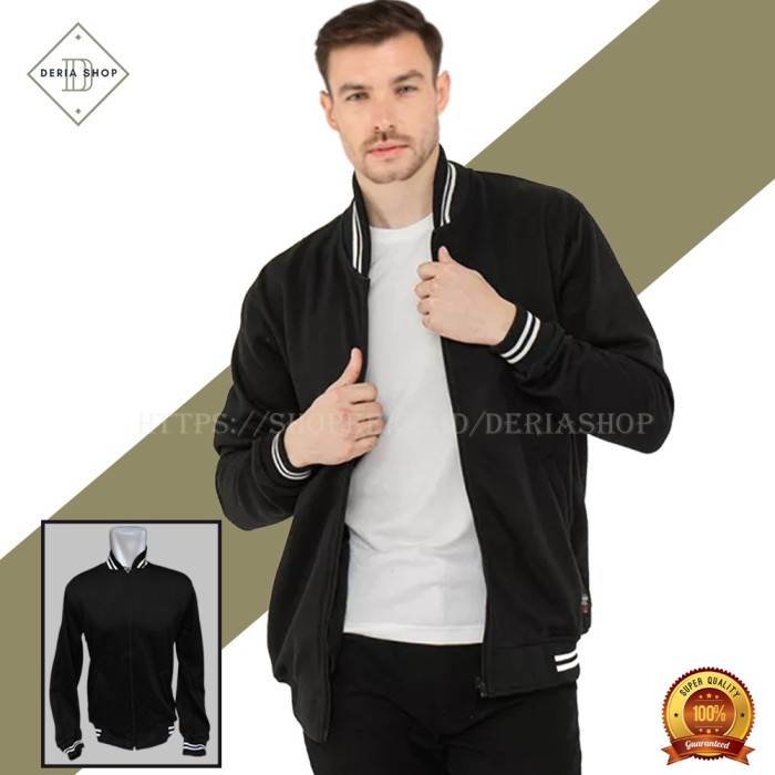 jaket pria (0_0) Jaket Varsity Bahan Kaos Kancing Resleting Pria Unisex Fleece(Y8D3) jaket pria kere