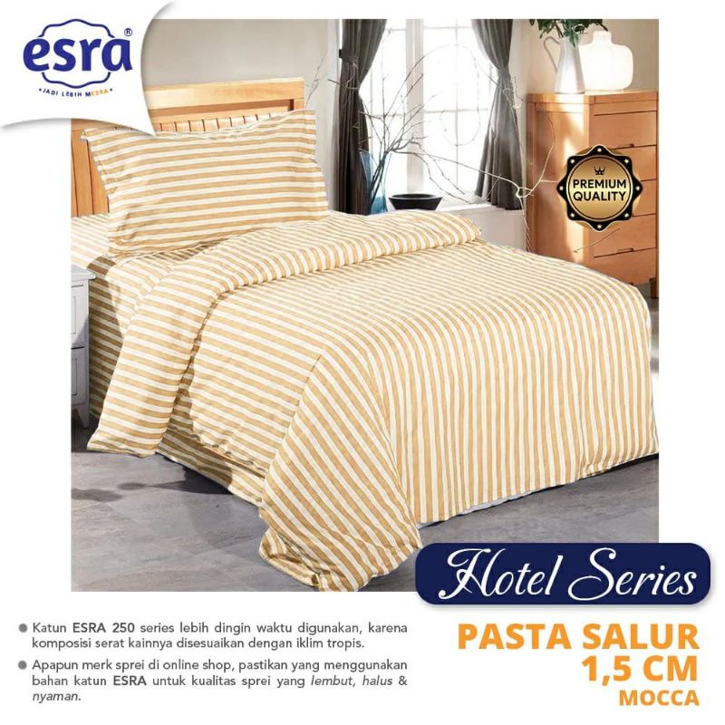 Katun Lokal Original Grade 1 kain Sprei meteran bahan Esra Deluxe motif Pasta Salur Mocca