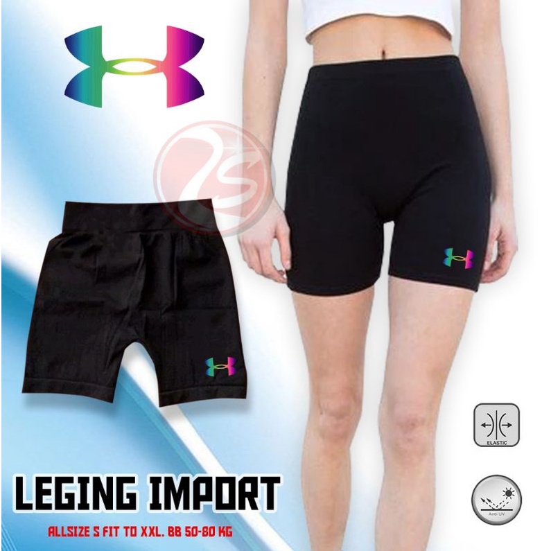 Celana ketat import leging slimfit celana dalam olahraga wanita celana stretch logo rainbow shorts pants running bikers aerobic fitness gim logo reflective