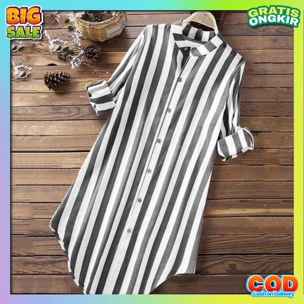 Kemaj Panjang Model Korea Cantik Tnik Bsju Murah Pakaian Stripe Rmaja Kekinian Atsan Tunik Premium T
