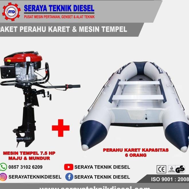 Mesin Tempel 7.5 Hp & Perahu Karet 6 Orang 3 X 1.5 M Siap Pakai