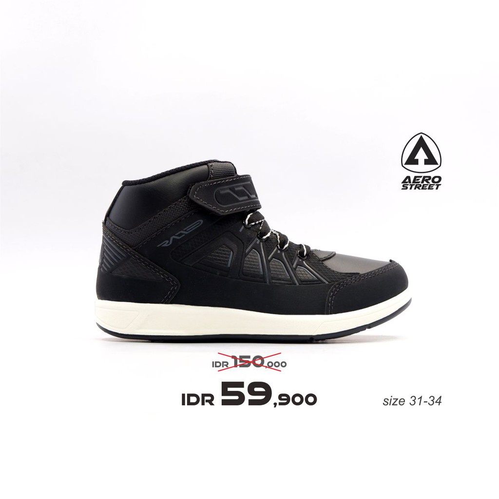 Aerostreet 31-34 Raid Black - Sepatu Sneakers Casual Sport Sekolah Pria Wanita Aero Street