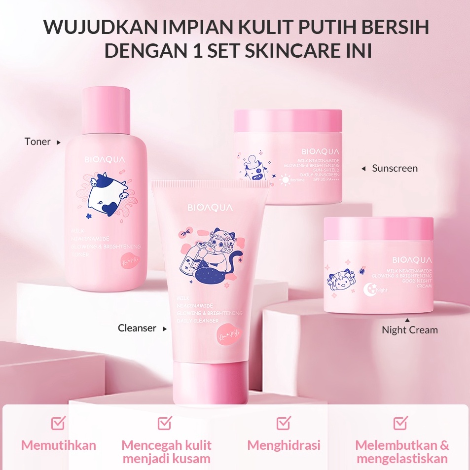 Sale *RM* BIOAQUA 4pcs Skincare Paket Niacinamide Glowing & Brightening / Tea Tree Oligopeptide Acne