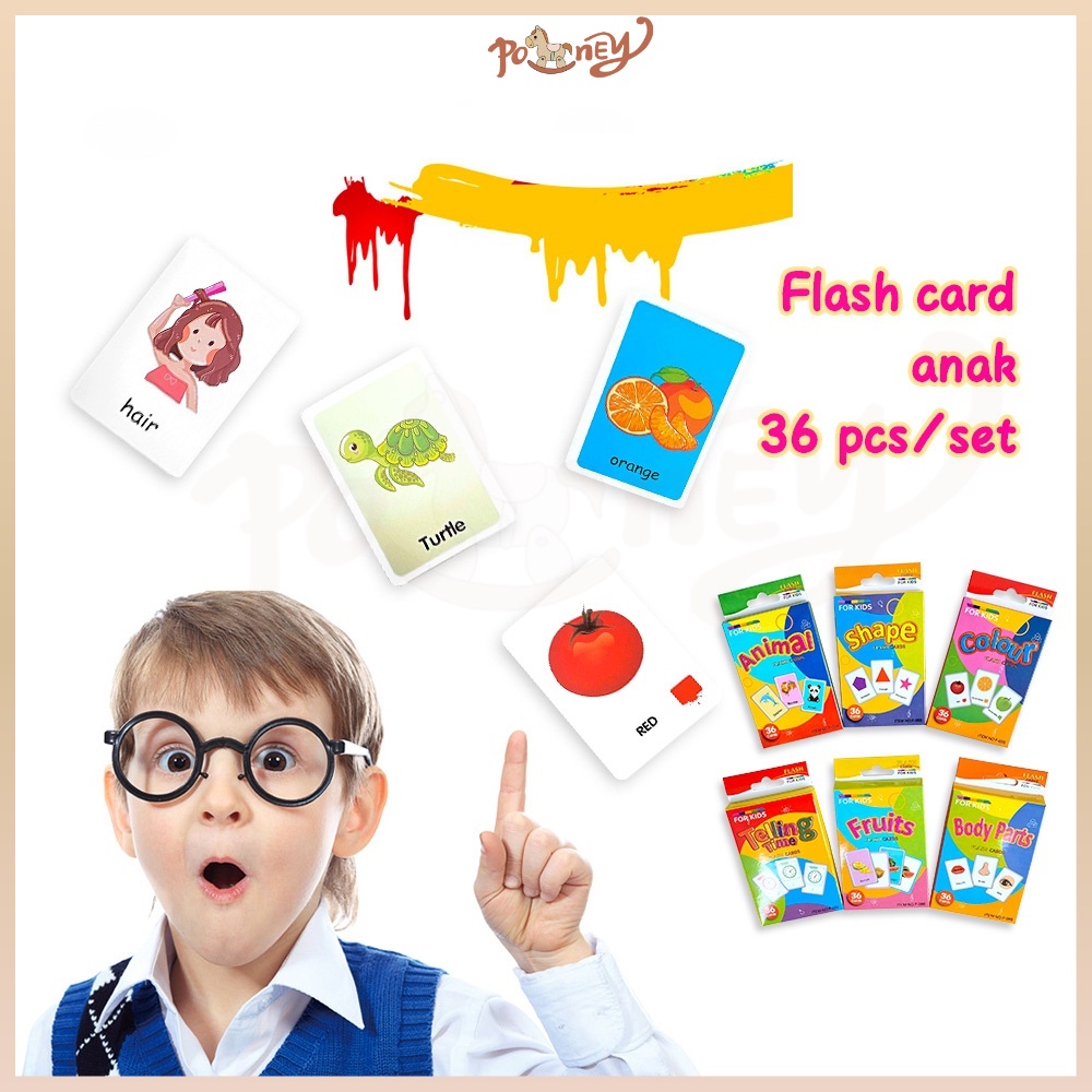 Poney Flash Card Set 36 Kartu Bahan Karton Flash Card Anak Gambar Kata Dan Huruf