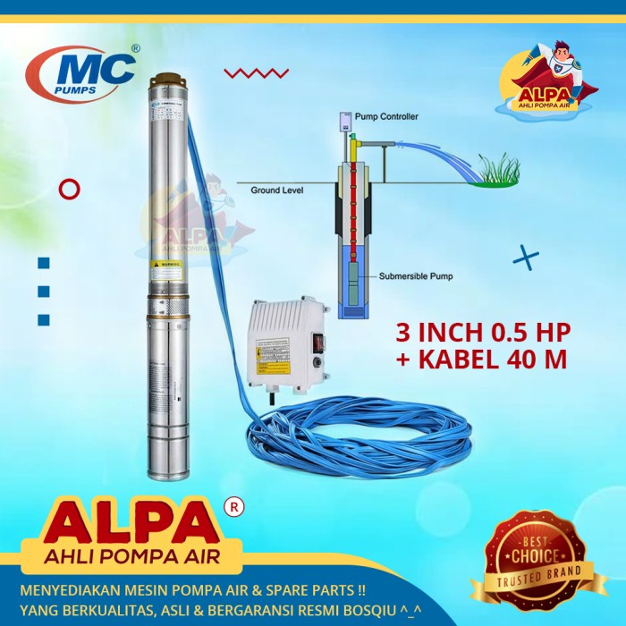 POMPA AIR SATELIT NATIONAL MC 3.0 INCH 0.5 HP KOMPLIT KABEL - 40 METER