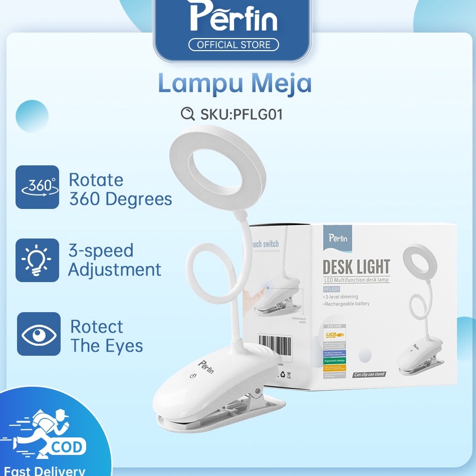 BV Perfin PFLG01 Lampu Meja Lampu Belajar Jepit USB LED Portable Charge Touch Screen Adjustable 7000