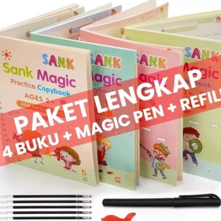 

[KF☆.H☛) Sank Magic Buku 1Set Isi 4 Buku+Pulpen Edukasi 3D Belajar Menulis Anak TK PAUD Angka Hurufpasti.diikirim.!!