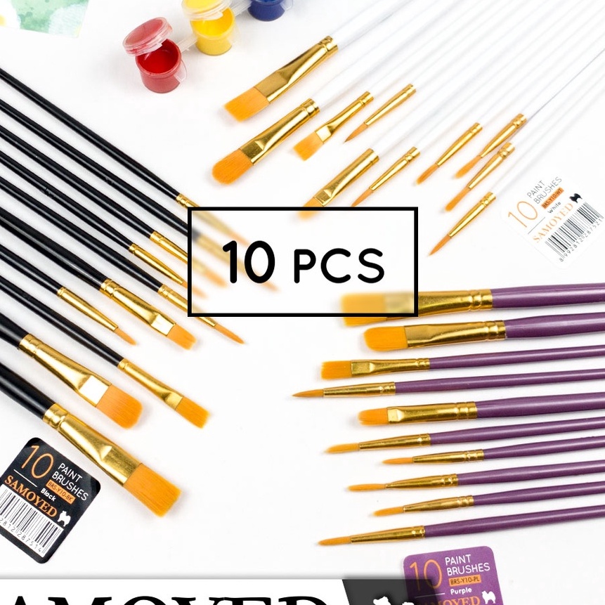 

(L-➤Z✓S> Kuas Lukis Cat Air / Akrilik / Minyak / Nilon / Watercolour / Acrylic / Oil Paint / Nylon / Round Flat Filbert / Painting / Artist Brush Set Samoyed BRS-Y10 -aamanah!