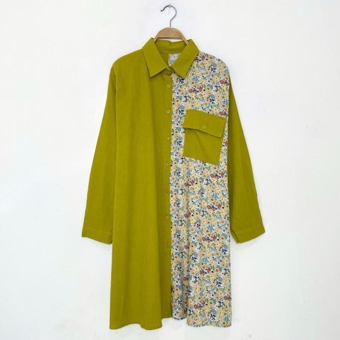 New Tunik Kemeja Kombinasi Rayon Crinkle Original