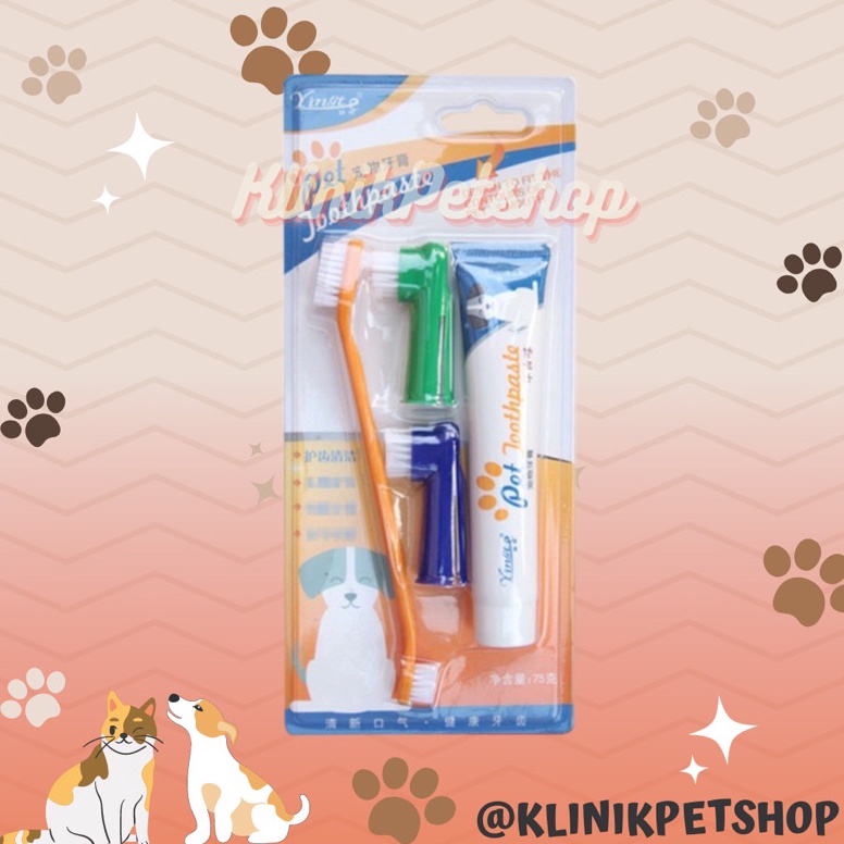 Kepoin ajaTt0T4 3in1 Set Sikat Gigi Dan Odol - Sikat Gigi Kucing Anjing - Satuset 3in1