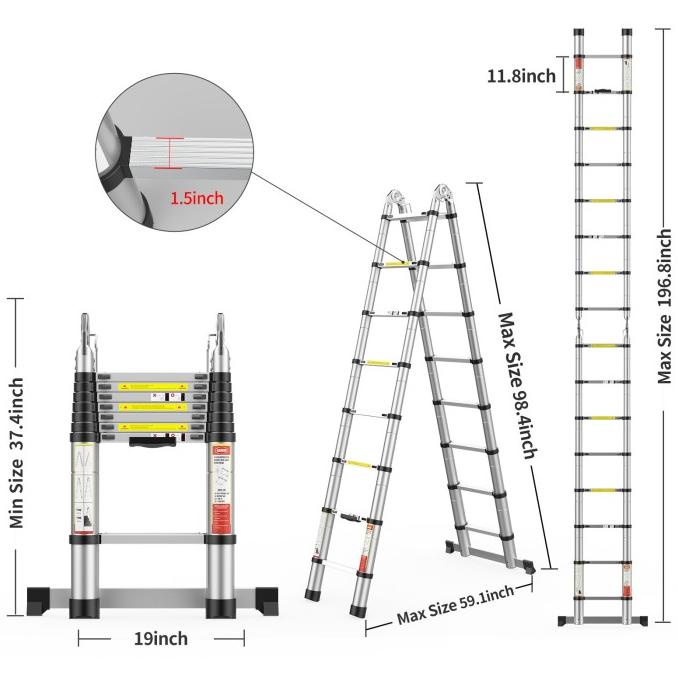 Boweiti  Tangga Lipat Aluminium Teleskopik 5M(2.5M+2.5M) Tangga Telesk