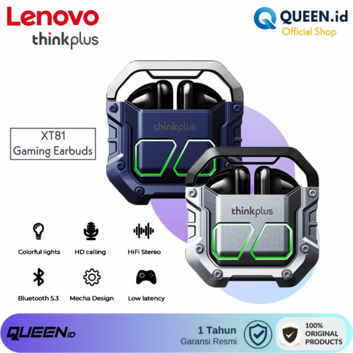 LENOVO THINKPLUS XT81 TWS TRUE WIRELESS EARBUDS HEADSET BLUETOOTH 5.3