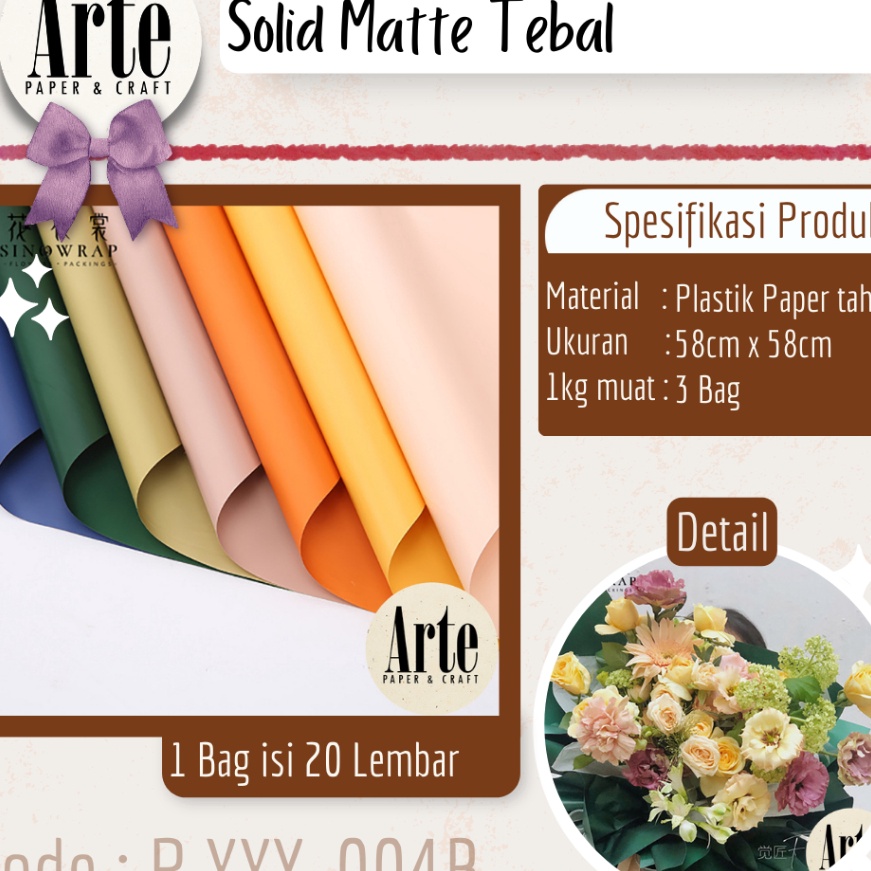 

(✉/EV㊚8> 20 Lembar Cellophane Solid Matte Tebal Sinowrap Ori Kertas Buket Bunga Korean Tebal Waterproof Flower Wrapping Paper Calor Kado Arte Grosir Florist Supply Jakarta Bekasi P.XXY-004B - berkualiitas.!!
