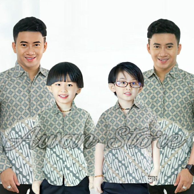 TERLARIS TERBARU Couple sweet | Batik Kawung Hijau Sage | couple batik ayah dan Batik anak cowok BAT