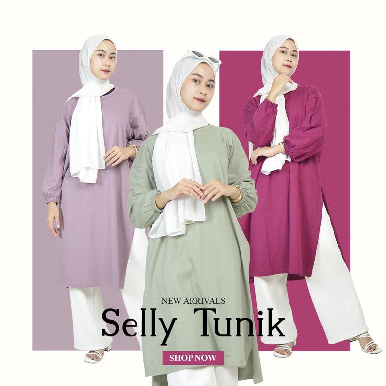 Best Seller Selly Tunik Dress Oversize Polos Tangan Balon Jumbo by Ziggy banana