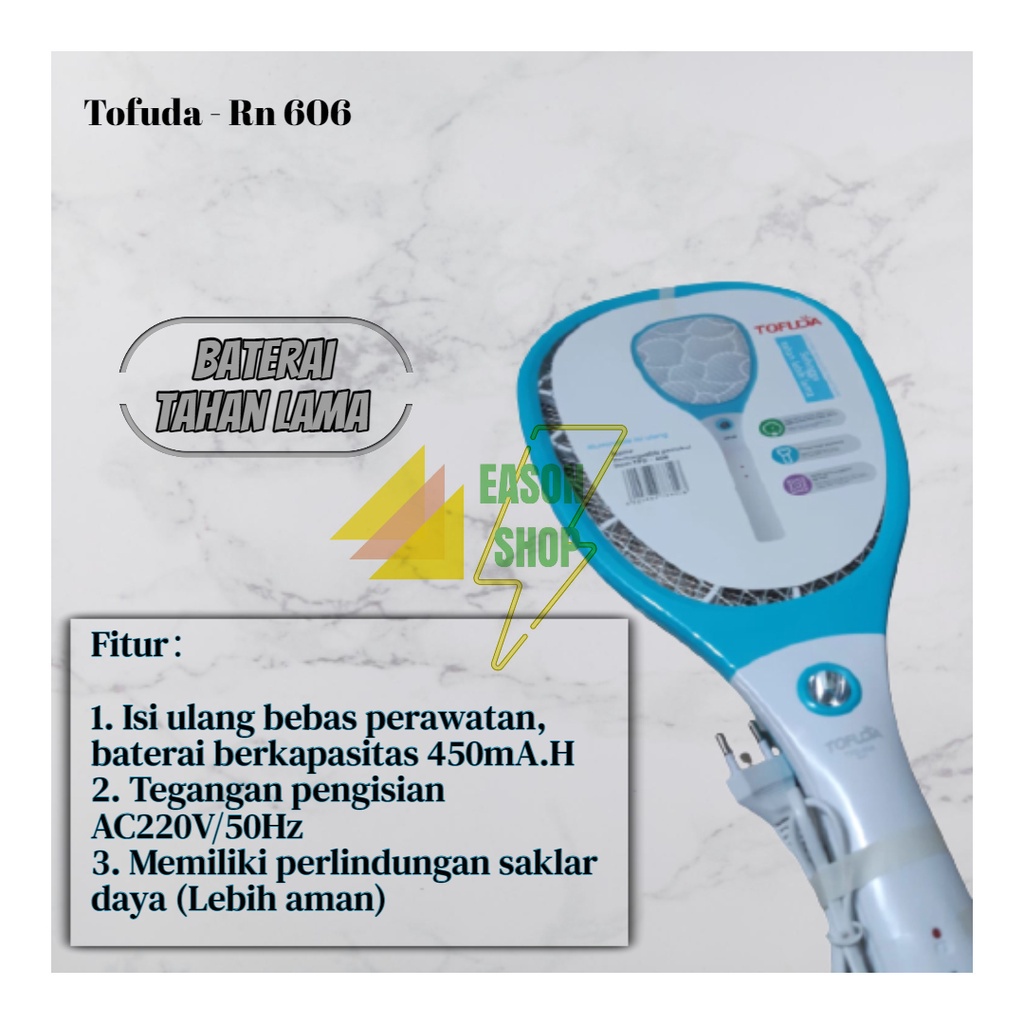 Raket Nyamuk Listrik Raket Nyamuk Tofuda Model Luby Rechargerable Led Raket Nyamuk Cas / Rechargeabl
