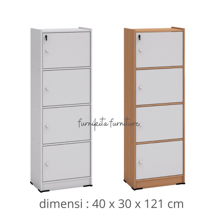 Lemari Serbaguna Rak Buku Serbaguna Susun 4 Kayu Dengan Kunci