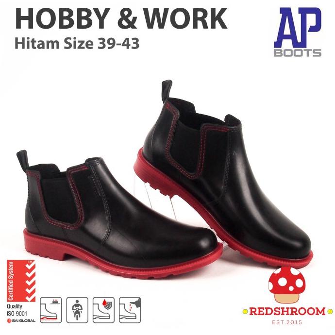 Sepatu Boot Pendek AP Boots Hobby & Work Hitam Merah Casual Bikers