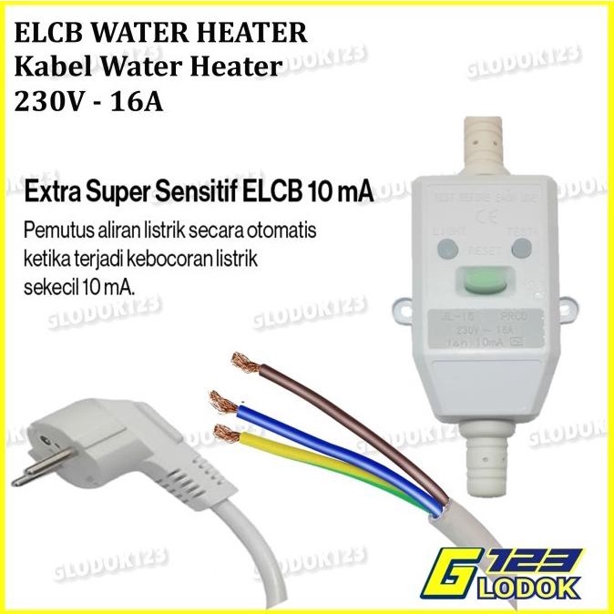 Kabel ELCB Water Heater 16A Pemutus Arus Listrik Otomatis Pemanas Air