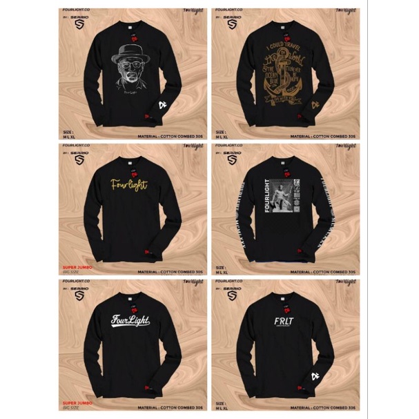 Kaos Lengan Panjang Pria Baju Distro Pria Warna Hitam T-Shirt Casual Lengan Panjang Motif Fourlight 