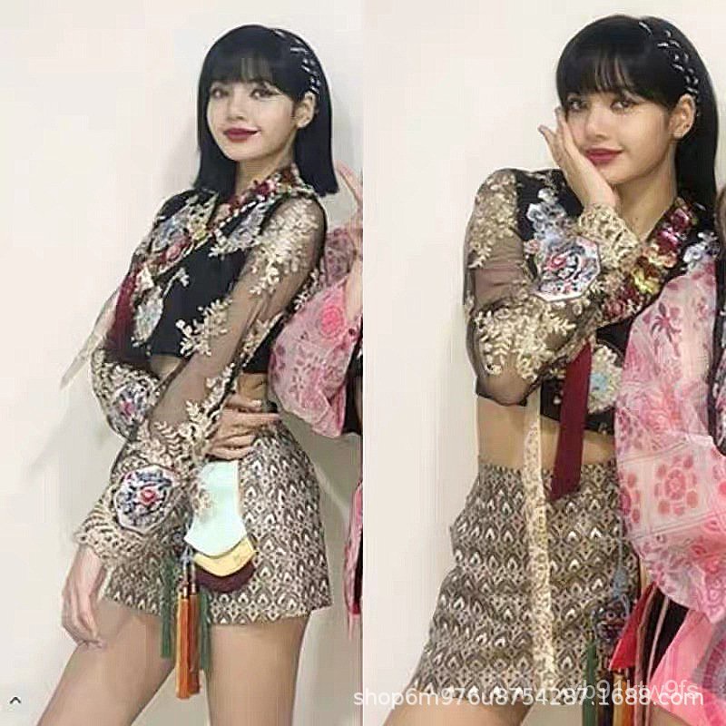 BlackpinkWomen's Team Same CostumeLisaEmbroidered Printed Long Sleeve Dancing Dress Jazz Dance Song-