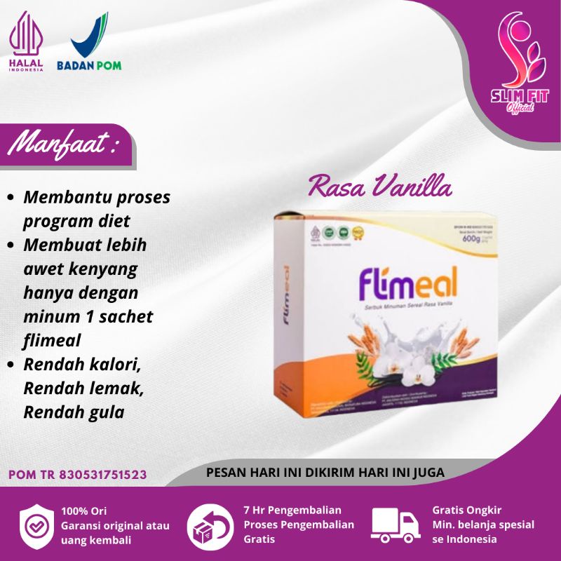 

Flimeal Flimty Meal Replacement Sereal Diet 1 Box isi 12 Sachet - Rasa Vanilla