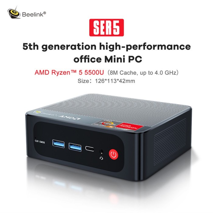 Terlaris Beelink Ser5 5500U Amd Ryzen5 16/500Gb Ssd Nvme Wifi6 Windows 11 Pro