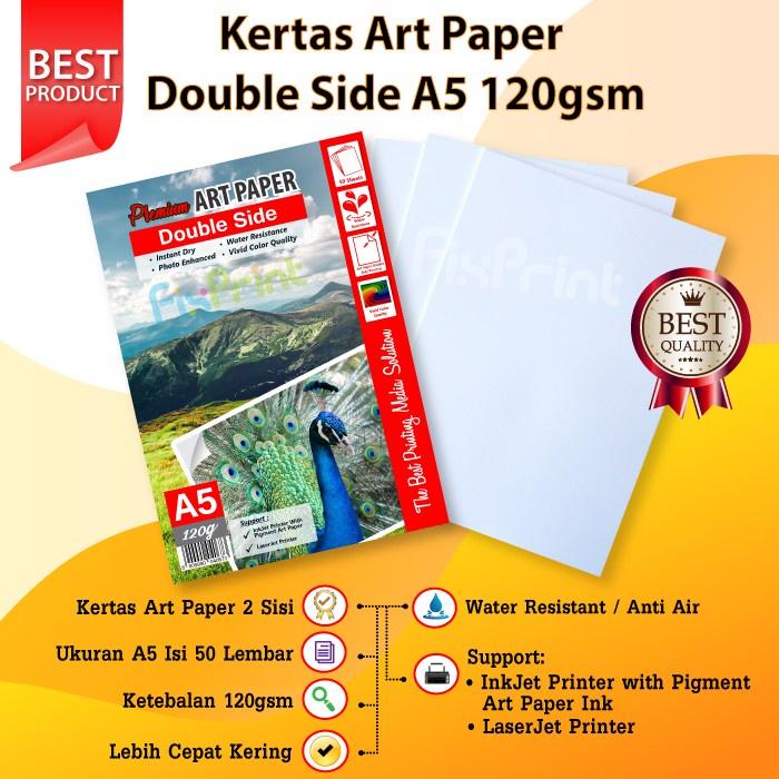 

best seller kertas a5 120gsm 50 lembar - art paper double side