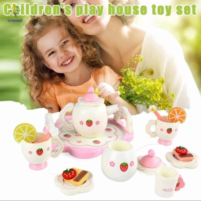 FLASH SALE MOTHER GARDEN TEA SET, WOODEN TEA SET TOYS, WOODEN TEAPOT TOYS TERMURAH