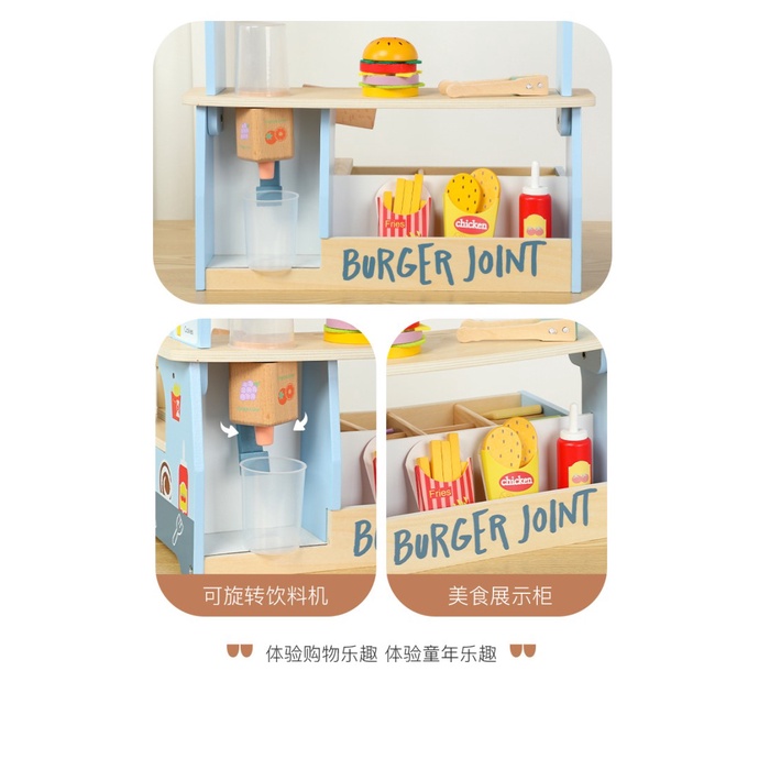 PROMO WOODEN TOY MINI SHOP MAKANAN CEPAT SAJI-BURGER TELUR GULUNG-MAINAN KA TERBARU